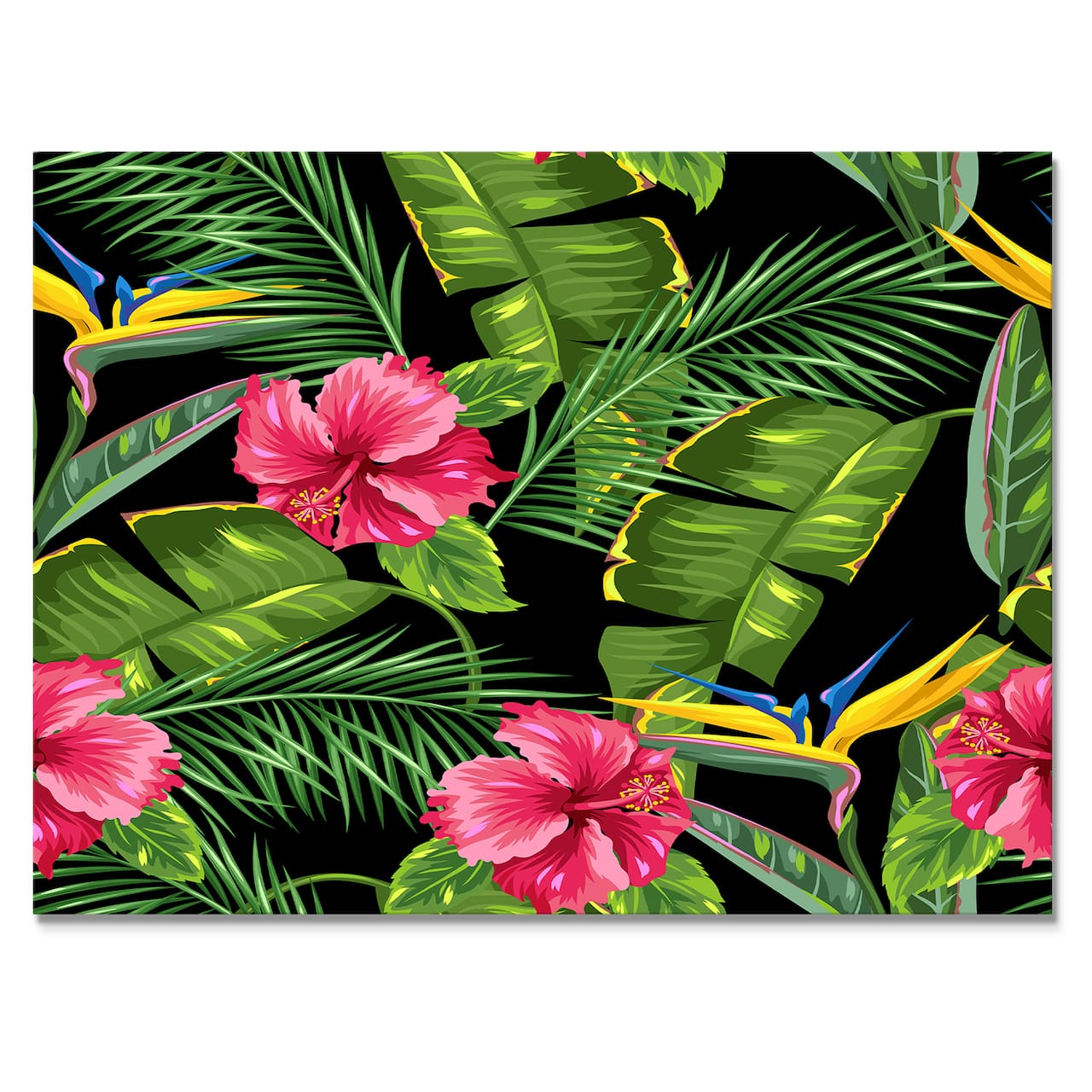 Designart - Seamless pattern with tropical leaves and flowers - Tropical Canvas Wall Art